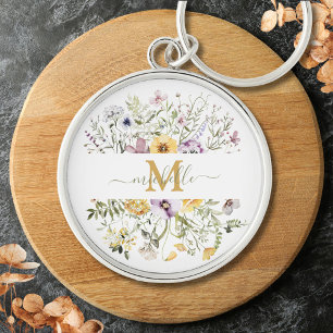 Elegantes Monogram Farbiges Wildblumengarten-Blume Schlüsselanhänger