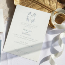 Elegantes Monogram Floral Wappen Dusty Blue Weddin