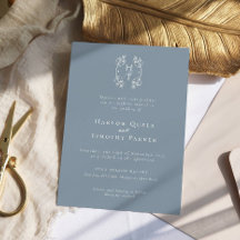 Elegantes Monogram Floral Wappen Dusty Blue Weddin