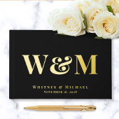 Elegantes Monogram Foto Black Wedding Gästebuch