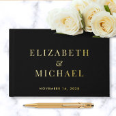 Elegantes Monogram Foto Black Wedding Gästebuch