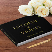 Elegantes Monogram Foto Black Wedding Gästebuch