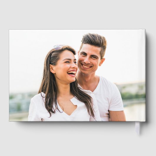 Elegantes Monogram Foto Black Wedding Gästebuch (Rückseite)