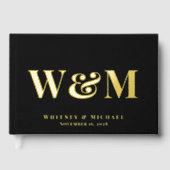 Elegantes Monogram Foto Black Wedding Gästebuch (Vorderseite)
