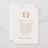 Elegantes Monogram Foto Burnt Orange Wedding Dankeskarte (Rückseite)