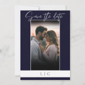 Elegantes Monogram Foto Caligraphy Dark Navy Save The Date (Rückseite)
