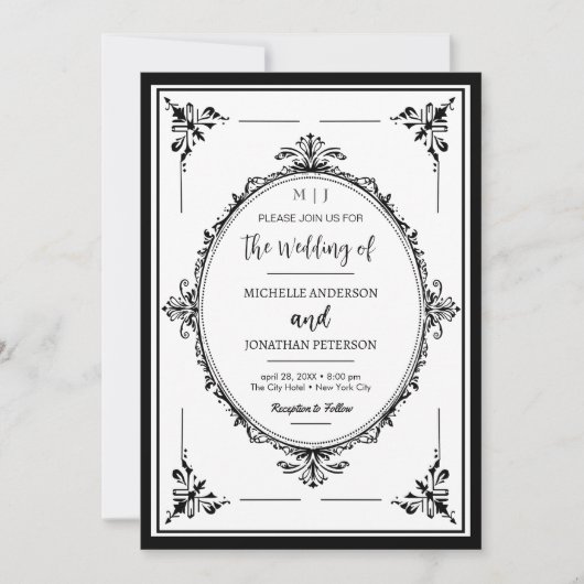 Elegantes Monogram Foto Hochzeit Schwarz-Weiß Save The Date (Vorderseite)