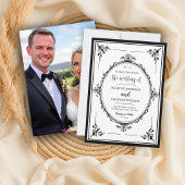 Elegantes Monogram Foto Hochzeit Schwarz-Weiß Save The Date