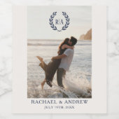 Elegantes Monogram-Foto Hochzeitswache Weinetikett (Einzelnes Label)