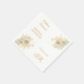 Elegantes Monogram Gold Floral Brautparty Serviette (Ecke)