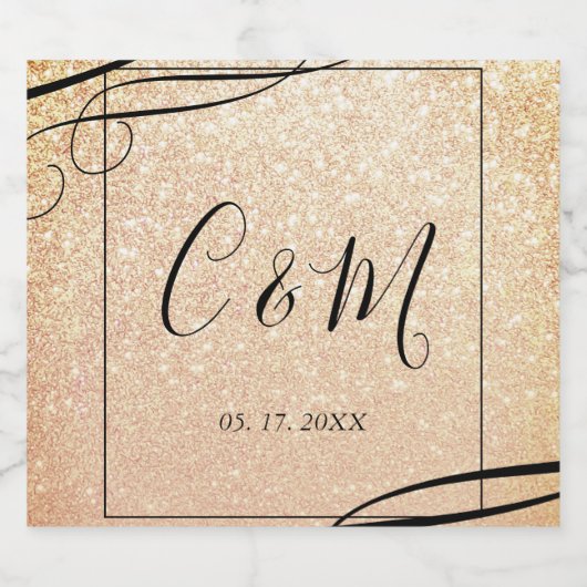 Elegantes Monogram Gold Glitzer Weinetikett Schaumweinetikett (Einzelnes Label)