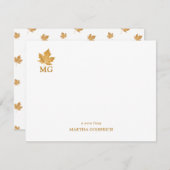 Elegantes Monogram Gold Ochre Maple Leaf Flat Mitteilungskarte (Vorne/Hinten)