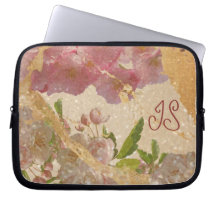 Elegantes Monogram Gold Shimmer Blumendesign
