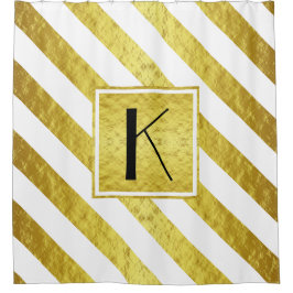 Elegantes Monogram Gold Stripes Muster Duschvorhang