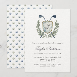 Elegantes Monogram Golf Wappen Geburtstagsparty Go Einladung