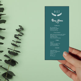 Elegantes Monogram Green Jewel Tone Dinner Menu Menükarte