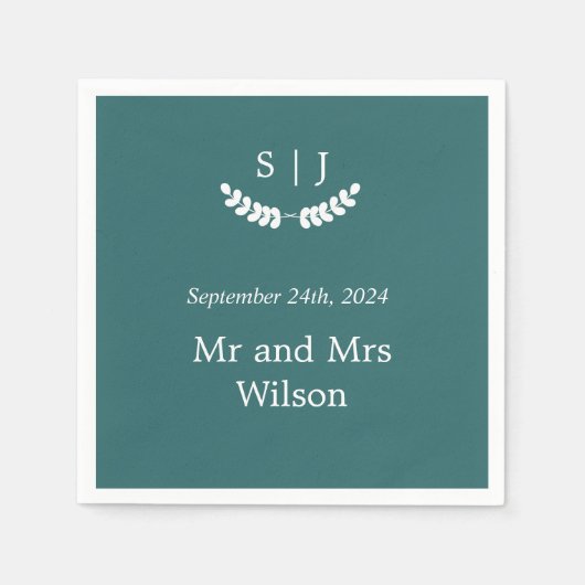 Elegantes Monogram Green Jewel Tone Dinner Serviette (Vorderseite)