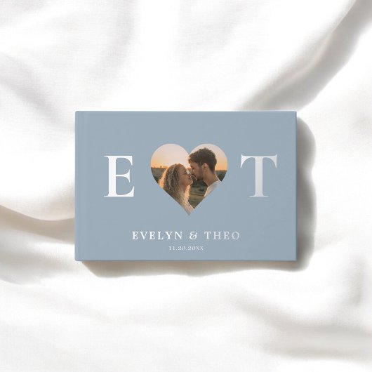 Elegantes Monogram Heart Blue Wedding Guest Book Gästebuch