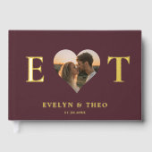 Elegantes Monogram Heart Burgundy Wedding Gästebuc Gästebuch (Vorderseite)