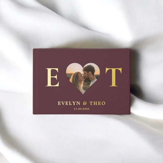 Elegantes Monogram Heart Burgundy Wedding Gästebuc Gästebuch