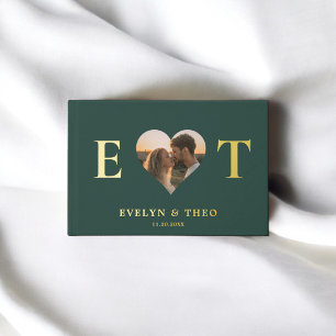 Elegantes Monogram Heart Green Wedding Guest Book Gästebuch