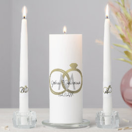 Elegantes Monogram Imitate Gold Ring Unity Candle  Kerzenset