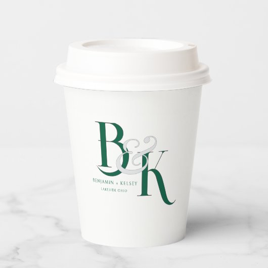 Elegantes Monogram Initials Polterabend-Party Pappbecher (Vorderseite)