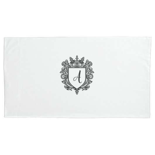 Elegantes Monogram-Initials-Wappen Schwarz auf Wei Kissenbezug (Vorderseite-Links)