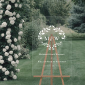 Elegantes Monogram Initials Wreath Wedding Wappen Acrylschild