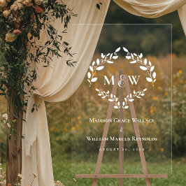 Elegantes Monogram Initials Wreath Wedding Wappen Acrylschild