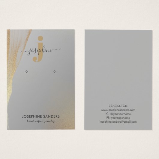 Elegantes Monogram Logo Gold Gray Earring Display (Vorne & Hinten)