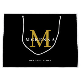 Elegantes Monogram Logo Modernes Black Gold Busine Große Geschenktüte