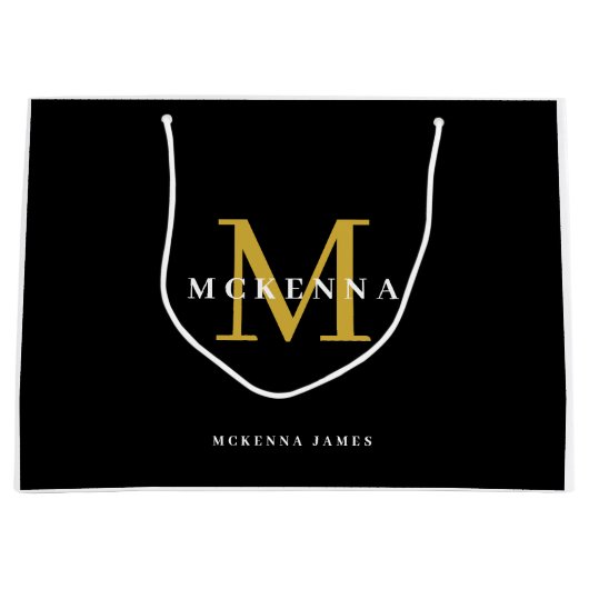 Elegantes Monogram Logo Modernes Black Gold Busine Große Geschenktüte (Vorderseite)
