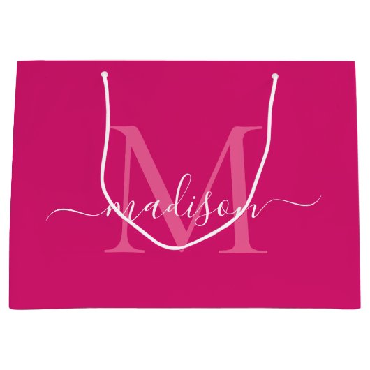 Elegantes Monogram Magenta Pink Weißes Elegantes S Große Geschenktüte (Vorderseite)