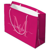 Elegantes Monogram Magenta Pink Weißes Elegantes S Große Geschenktüte (Rückseite Schrägansicht)