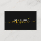 Elegantes Monogram Minimal Chic Black Gold Script Telefonnummerkarte (Vorderseite)