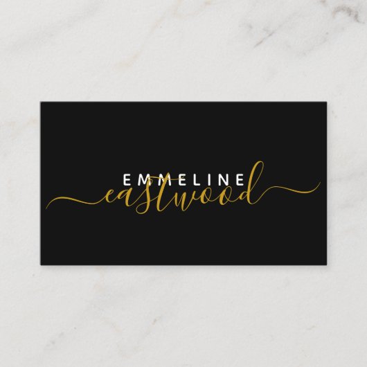 Elegantes Monogram Minimal Chic Black Gold Script Telefonnummerkarte (Vorderseite)