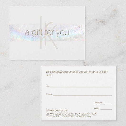 Elegantes Monogram Modernes Seashell Geschenkzerti Visitenkarte (Vorne/Hinten)