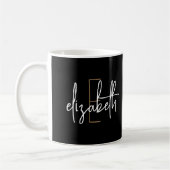 Elegantes Monogram Name Black Gold Script Kaffeetasse (Links)