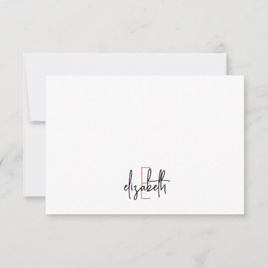 Elegantes Monogram Name Black Gold Script Mitteilungskarte (Vorderseite)