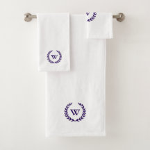 Elegantes Monogram Navy Blue on White Towel Set