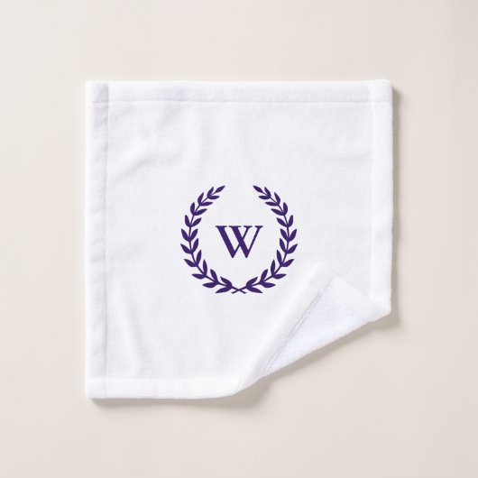 Elegantes Monogram Navy Blue on White Towel Set (Waschlappen)