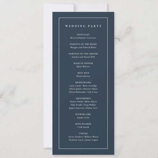 Elegantes Monogram Navy Blue Wedding Program Einladung (Rückseite)