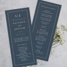 Elegantes Monogram Navy Blue Wedding Program