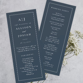 Elegantes Monogram Navy Blue Wedding Program Einladung
