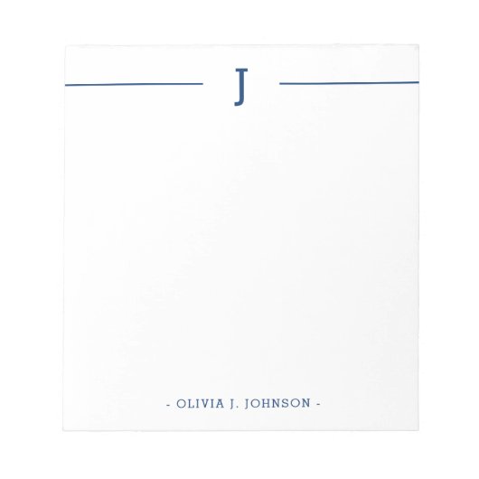 Elegantes Monogram Navy White Notepad Notizblock (Vorderseite)