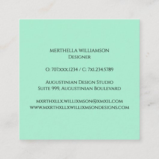 Elegantes MONOGRAM Neo Mint Black Quadratische Visitenkarte (Rückseite)