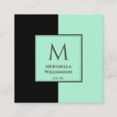 Elegantes MONOGRAM Neo Mint Black Quadratische Visitenkarte (Vorderseite)