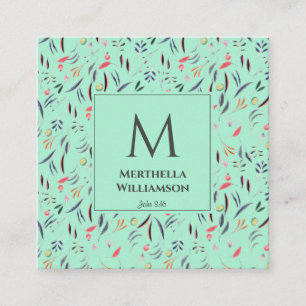 Elegantes MONOGRAM Neo Mint Floral Quadratische Visitenkarte