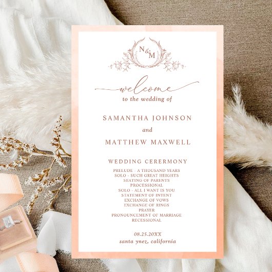 Elegantes Monogram Peach Wedding Program